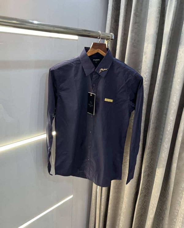 Balmai n Paris Navy Blue A Steel Logo Designer Shirt With Premium Box Packing