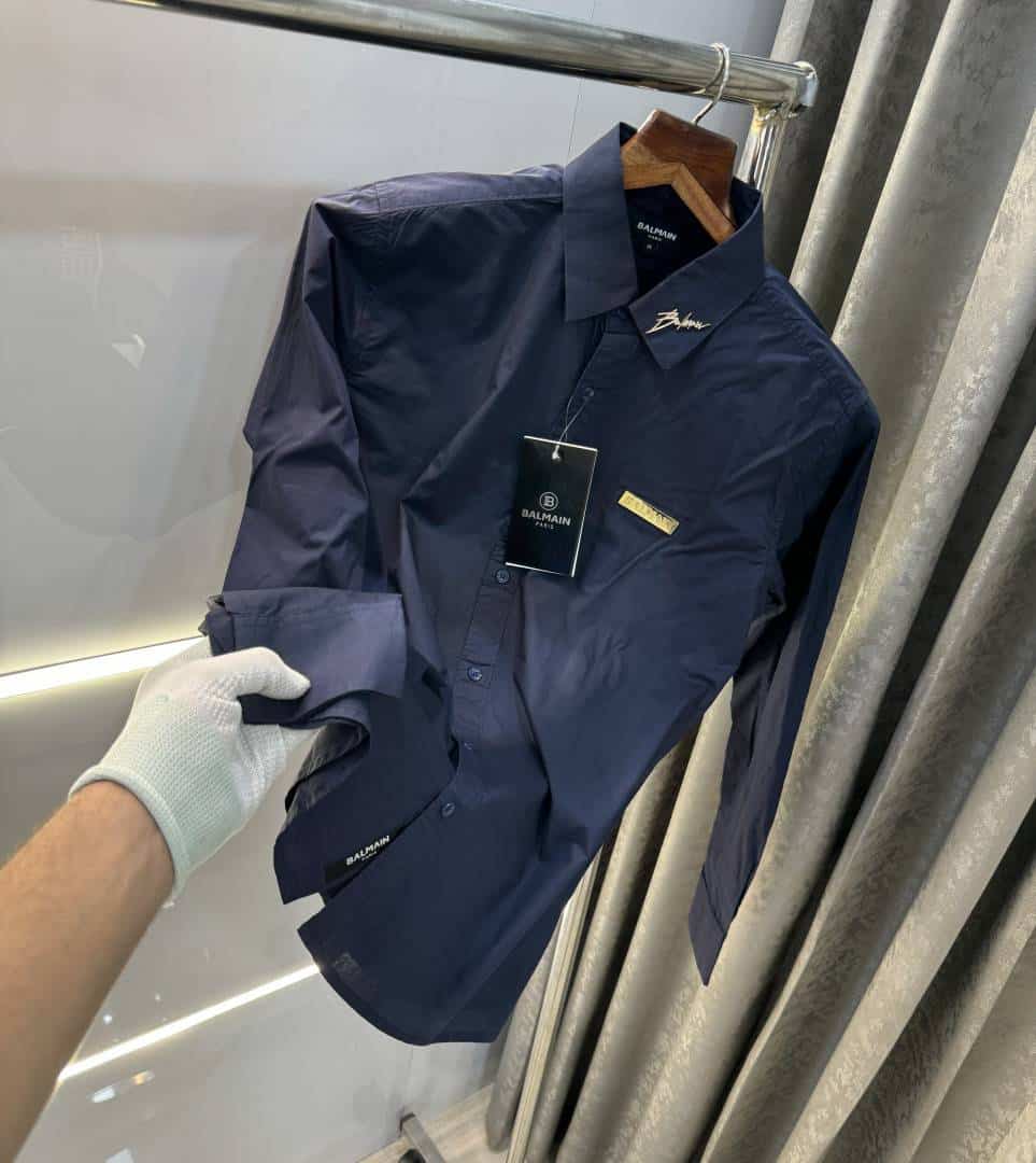 Balmai n Paris Navy Blue A Steel Logo Designer Shirt With Premium Box Packing
