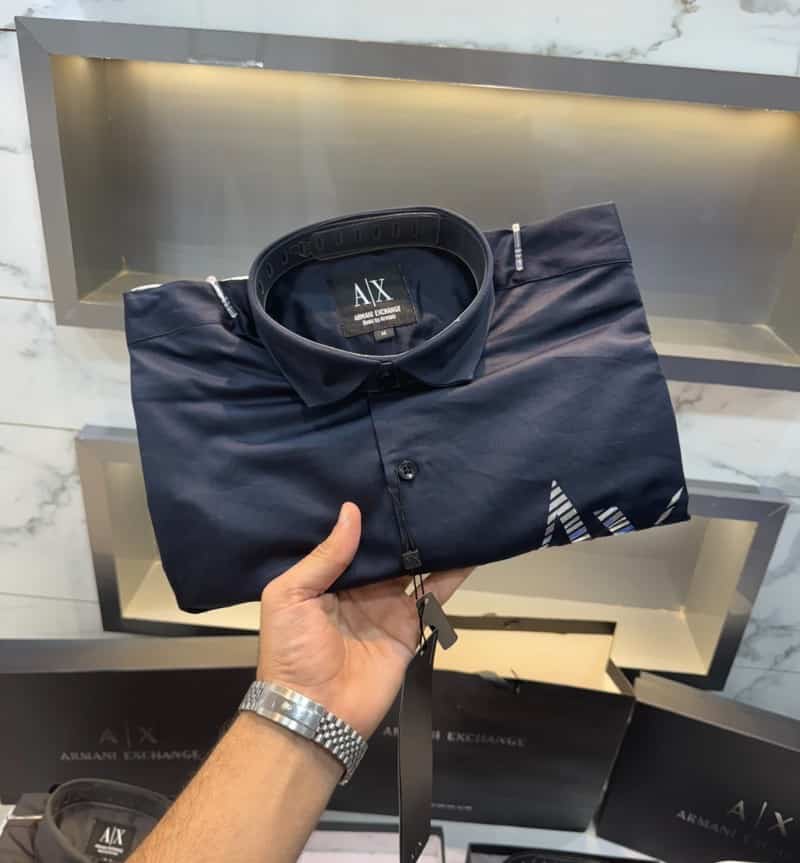 Arman i Exchange Navy Blue Logo Print Shirt With Premium Box Packing And Carry Bag