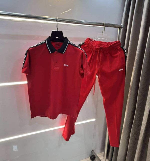 Hug o B0SS Red Embroidery Logo Premium Classic Tracksuit