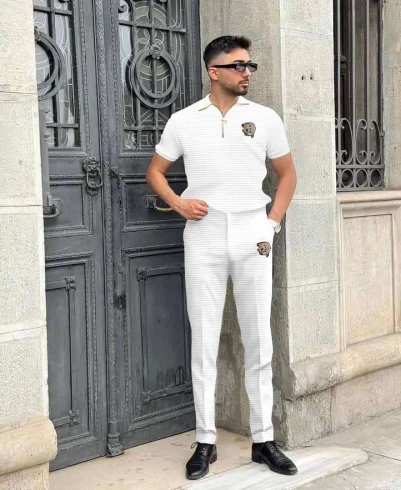 Balmai n Paris Cream Embroidery Work Imported Tracksuit With Carry Bag