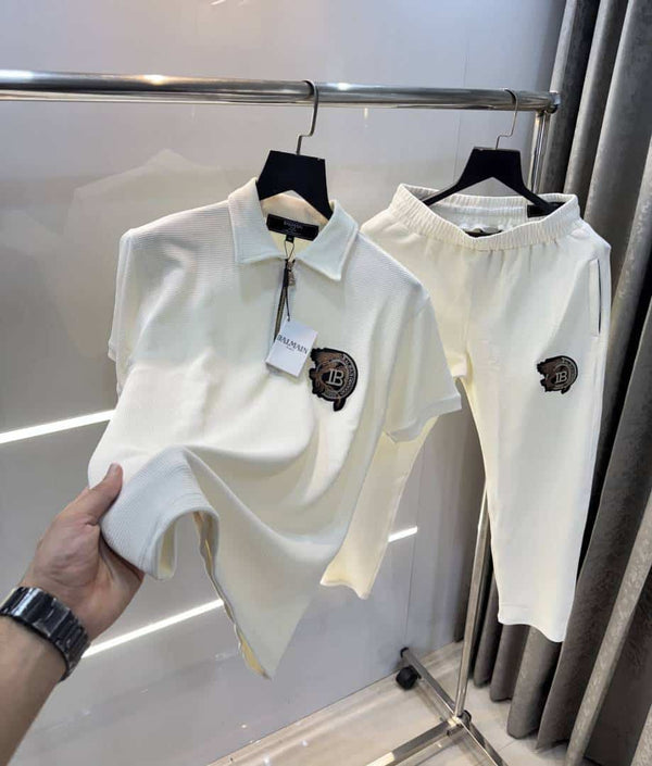 Balmai n Paris Cream Embroidery Work Imported Tracksuit With Carry Bag