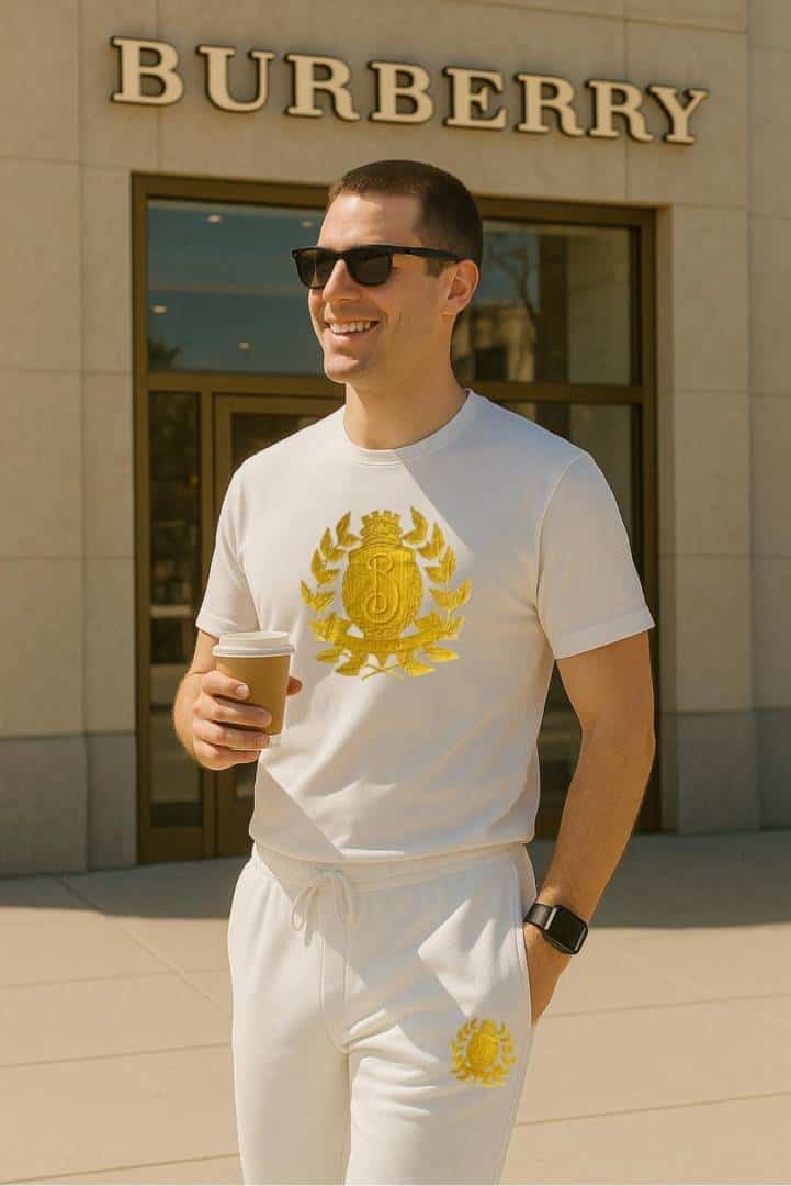 Burberr y White Embroidery Work Imported Tracksuit With Main image