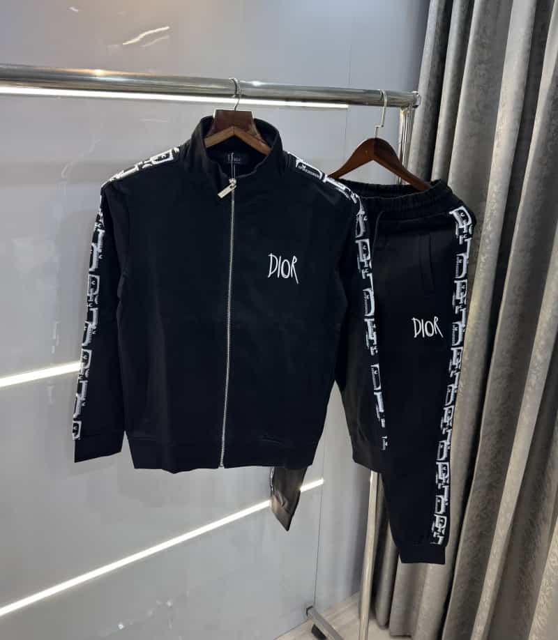 Christian Dio r Black Embroidery Logo Designer Imported Luxury Tracksuit
