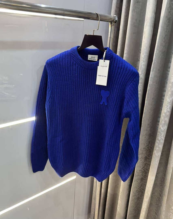Ami Paris Blue Knitted Ultimate Imported Pull Over