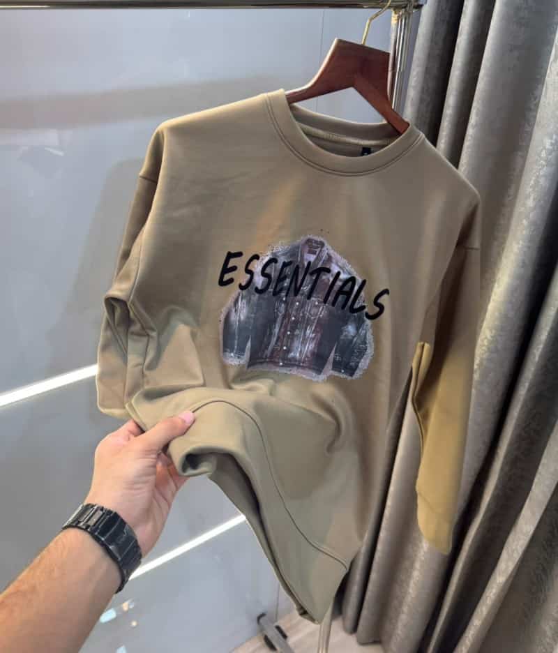 Essentia l Dark Beige Logo Print Imported Premium Sweatshirt Main image