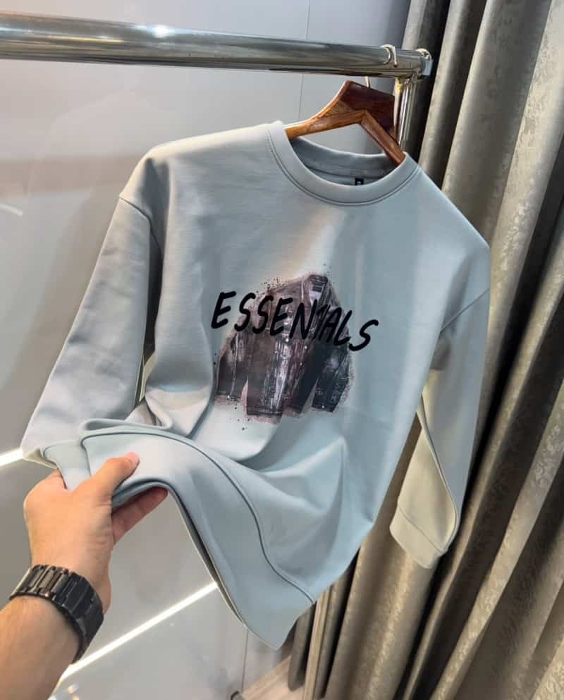 Essentia l Grey Logo Print Imported Premium Sweatshirt