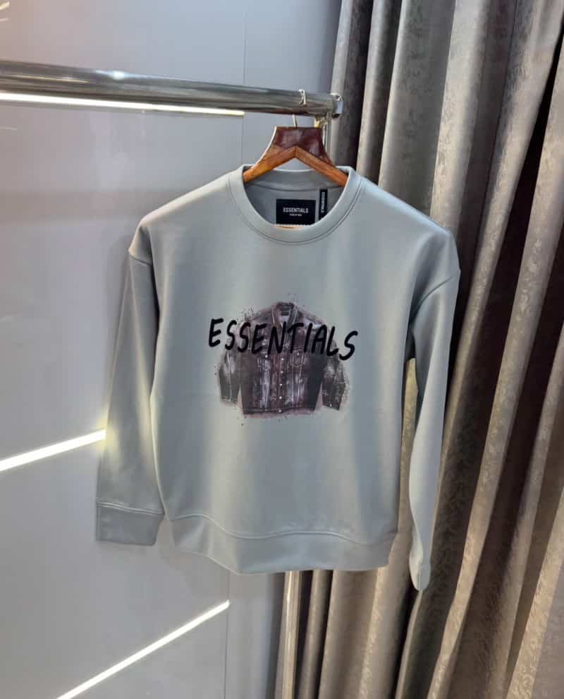 Essentia l Grey Logo Print Imported Premium Sweatshirt Secondary image