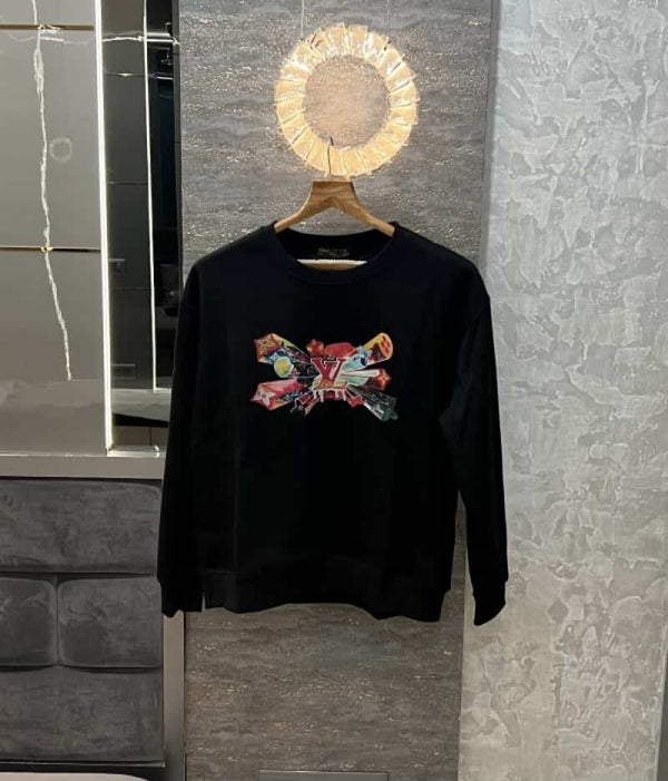 Loui s Vuitton Black Logo Print Imported Pull Over