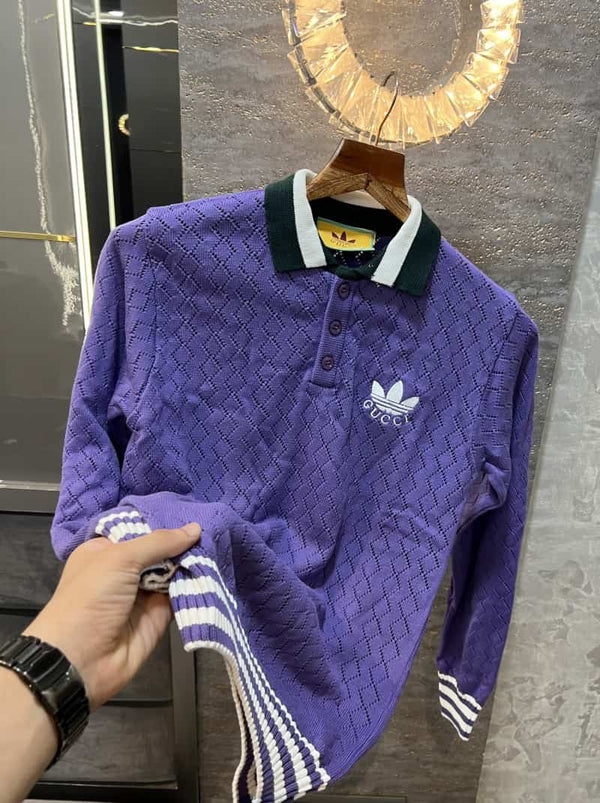 Gucc i Purple Embroidery Logo Imported Knitted Pull Over