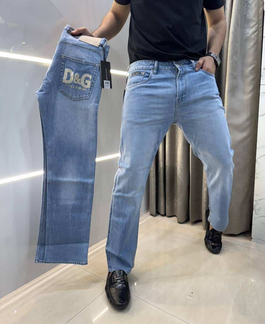 Dolce&Gabban a Sky Blue Embroidery Pocket Logo Imported Hyperflex Denim