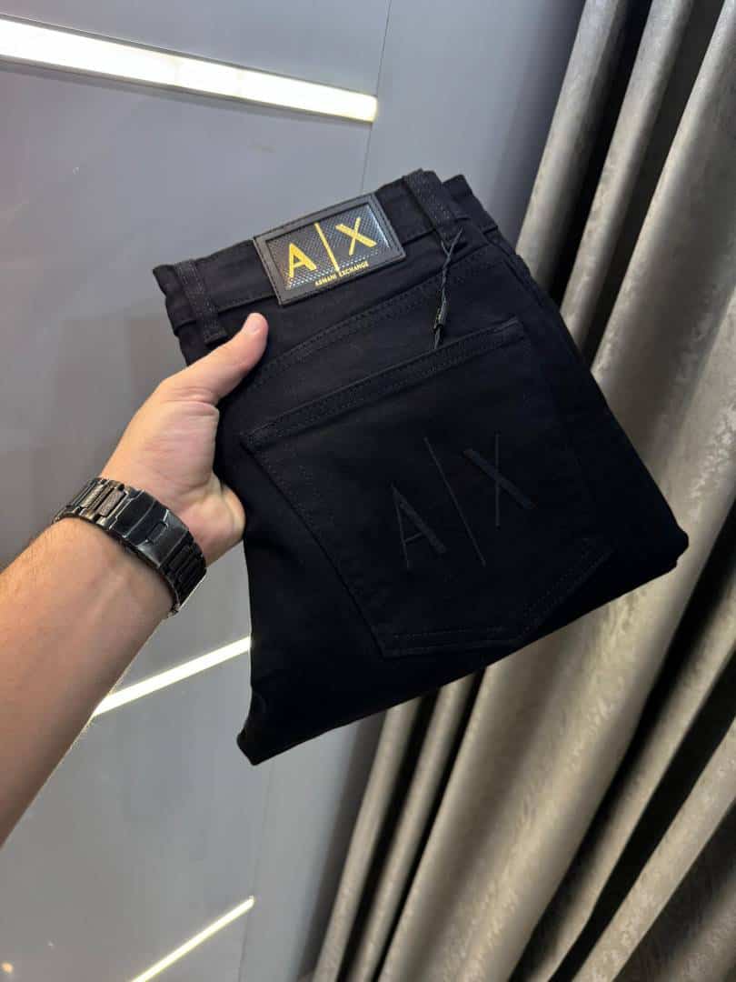Armani Exchange Black Embroidery Logo Imported Hyperflex Denim