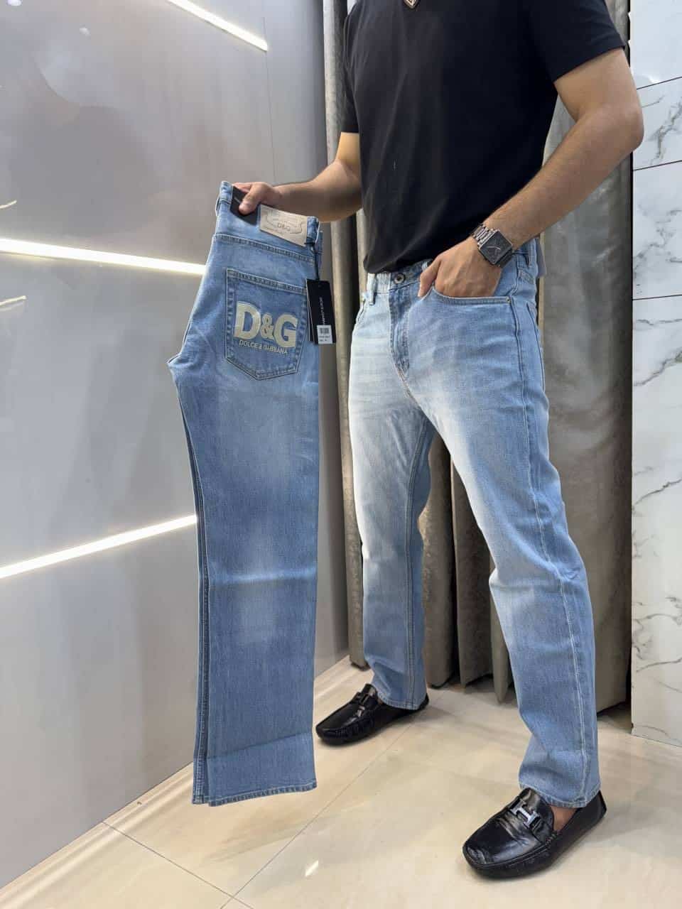 Dolce&Gabban a Sky Blue Embroidery Pocket Logo Imported Hyperflex Denim