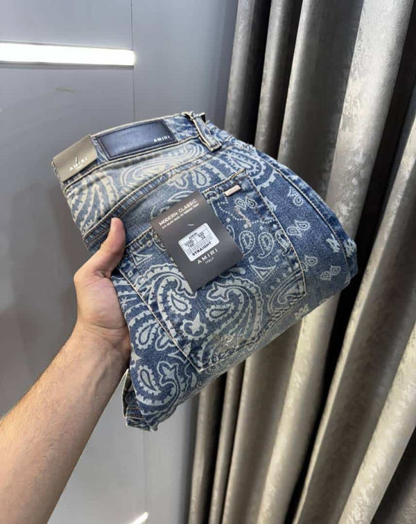 Amir i Greenish All Over Print Imported Designer Denim