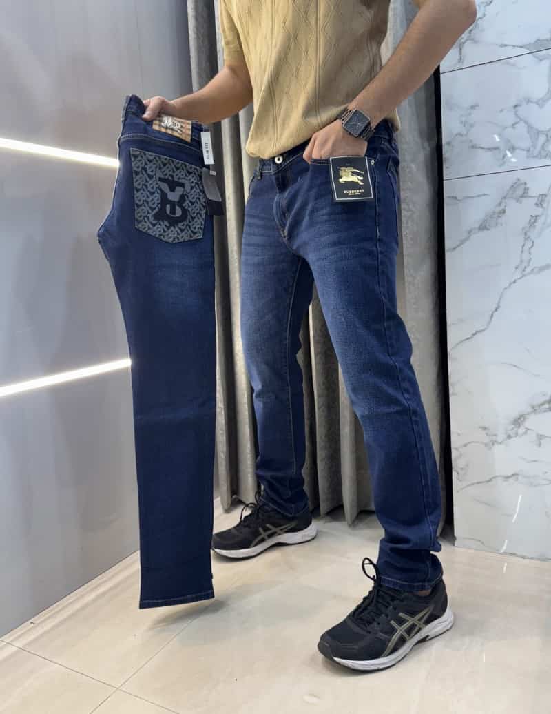 Burberr y Dark Blue Pocket Embroidery Imported Denim