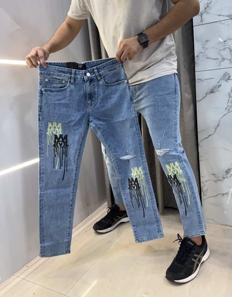 Amir i Sky Blue Printed Open Ripped Imported Denim Secondary image