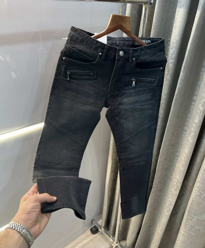 Balmai n Paris Carbon black Pocket Logo Work Imported Biker Denim Secondary image