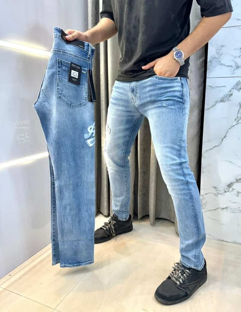 Amir i Sky Blue Embroidery Work Imported HyperfleX.. Denim Main image