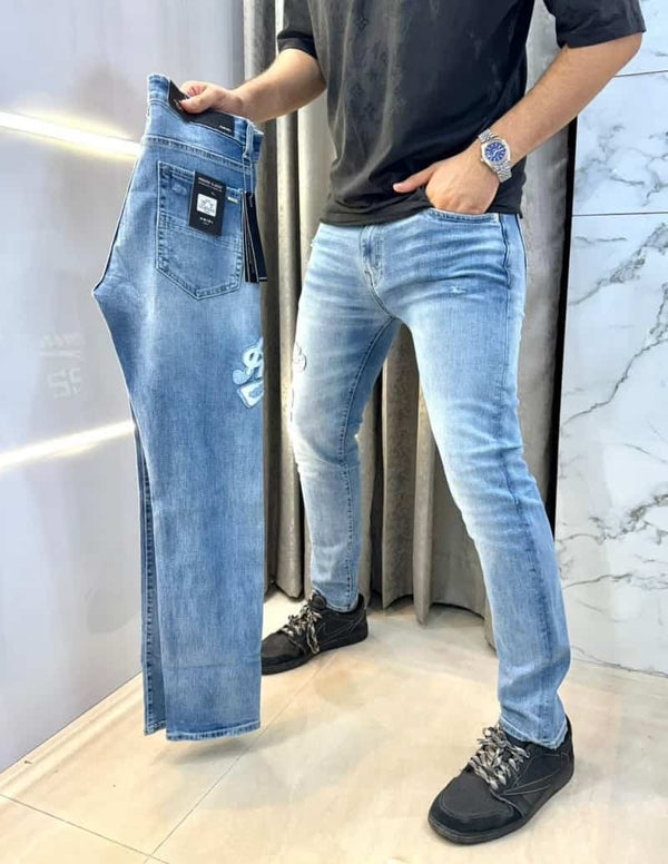 Amir i Sky Blue Embroidery Work Imported HyperfleX.. Denim