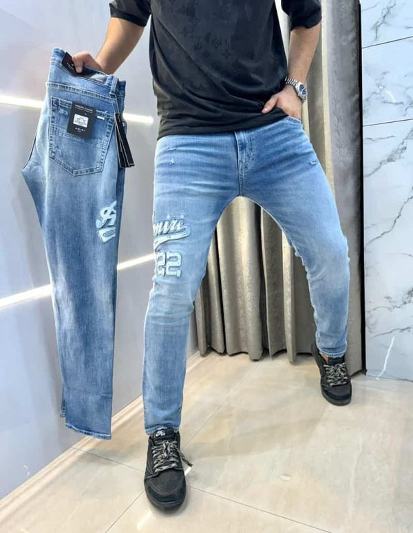 Amir i Sky Blue Embroidery Work Imported HyperfleX.. Denim