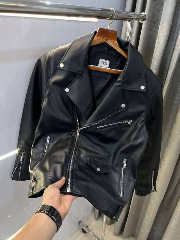 Zar a Black Cross Zip Premium leather Jacket