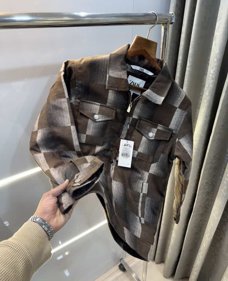 Zar a Brown Checks Premium Bomber Jacket Main image