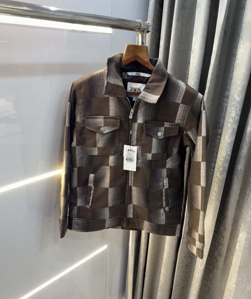 Zar a Brown Checks Premium Bomber Jacket Secondary image