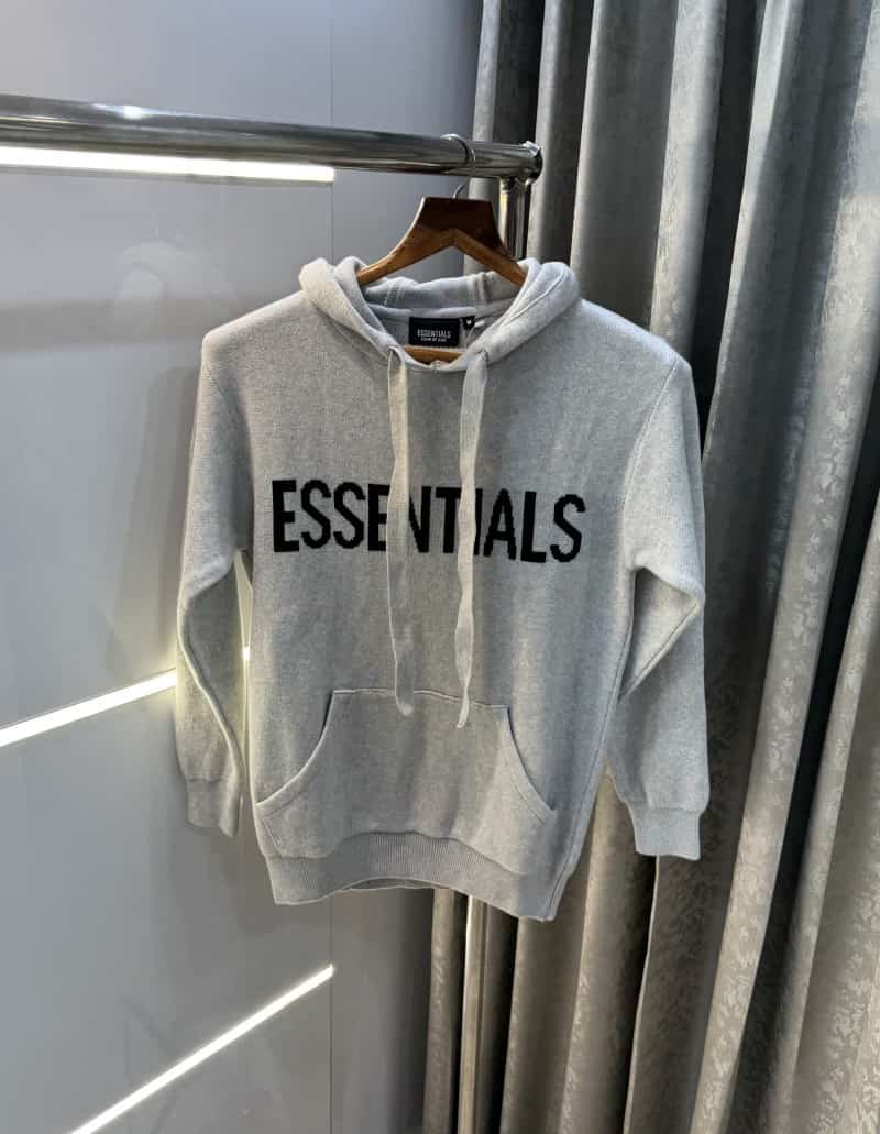 Essential Light Grey Imported Knitted Hoodie Secondary image