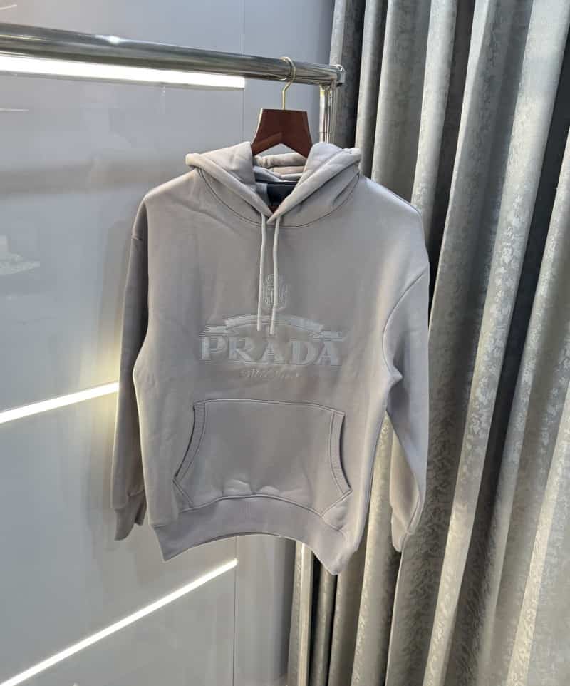 Prad a Milano Grey Embroidery Logo Premium Hoodie