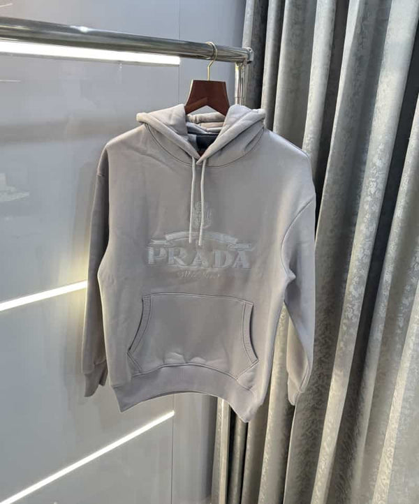 Prad a Milano Grey Embroidery Logo Premium Hoodie