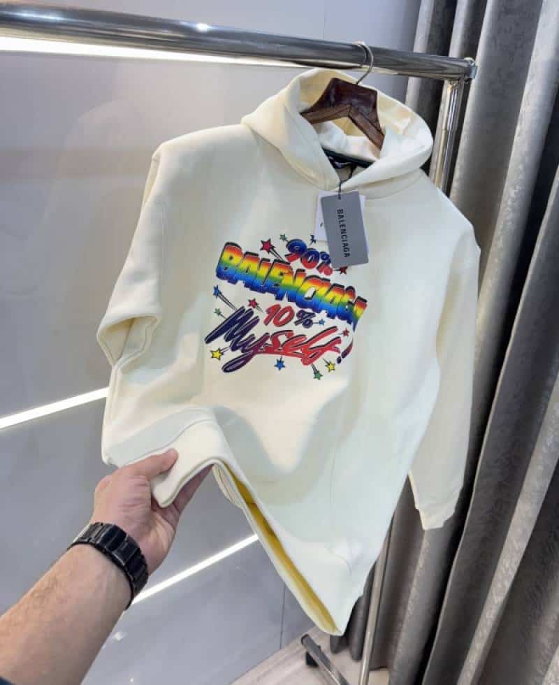 Balenciag a cream Logo Print Imported Premium Hoodie Main image