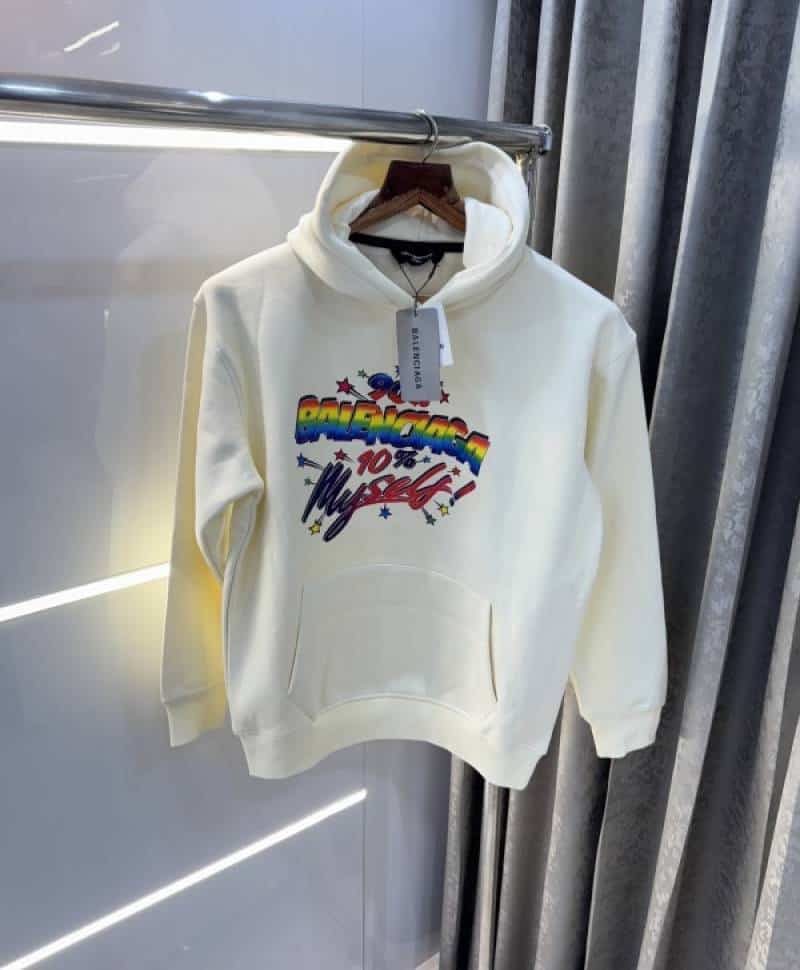 Balenciag a cream Logo Print Imported Premium Hoodie Secondary image