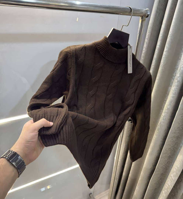 Essentia l Dark Brown Imported Knitted Turtle Kneck Pull Over