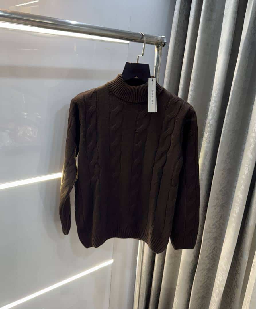 Essentia l Dark Brown Imported Knitted Turtle Kneck Pull Over Secondary image