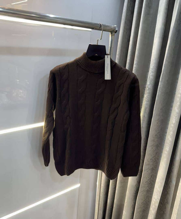 Essentia l Dark Brown Imported Knitted Turtle Kneck Pull Over
