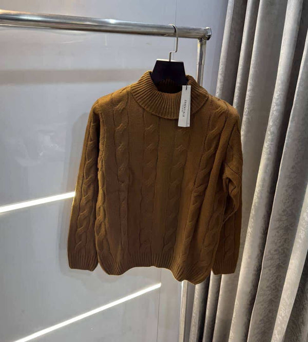 Essential Light Brown Imported Knitted Turtle Kneck Pull Over