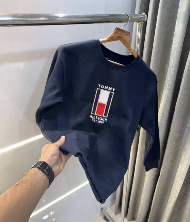 Tommy.  Hilfiger Navy Blue Embroidery Logo Premium Sweatshirt