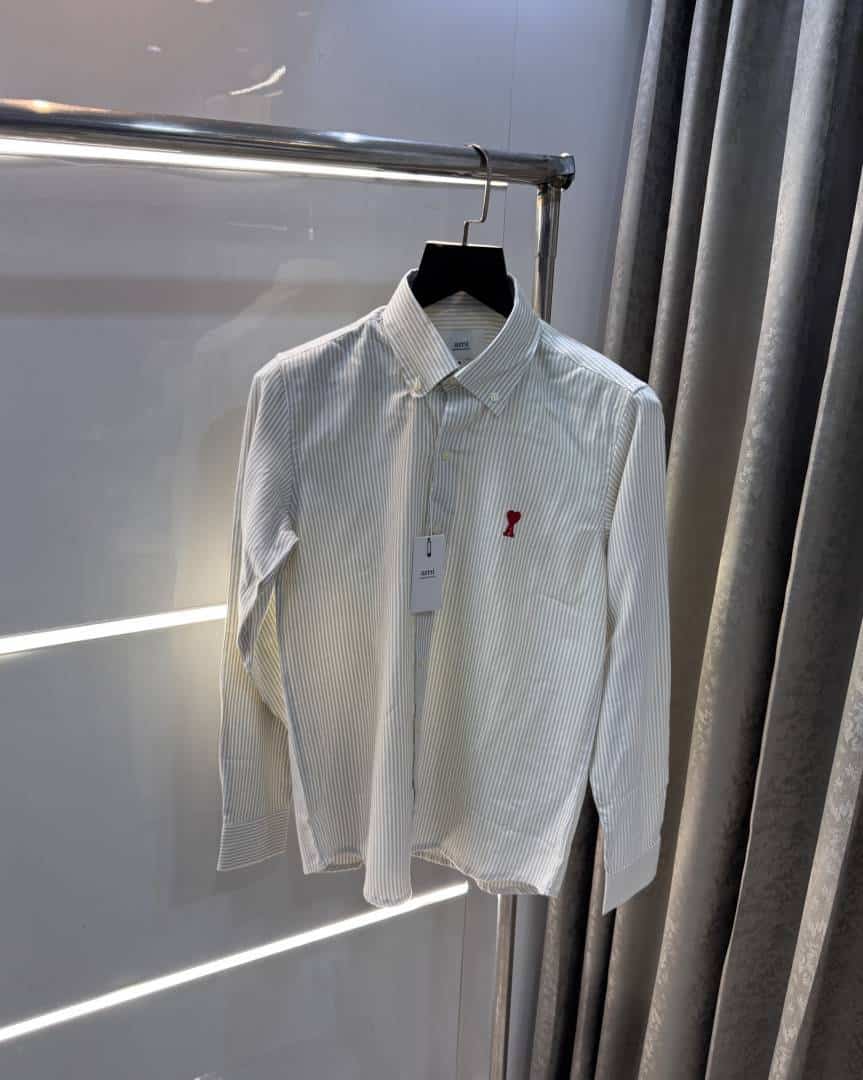 Ami Paris Beige S+r-ipe!s Embroidery Logo Premium Shirt