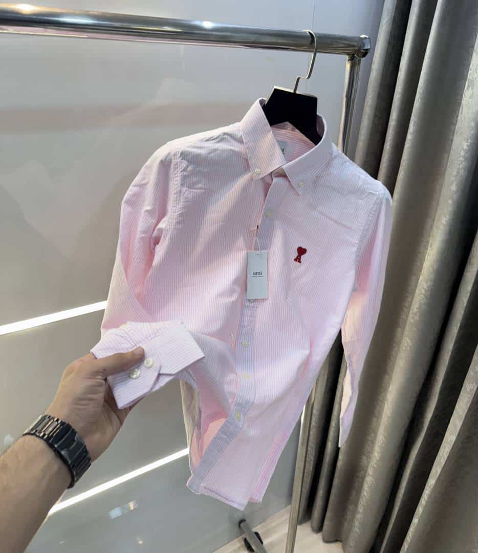 Ami Paris Pink StriPes Embroidery Logo Premium Shirt Main image