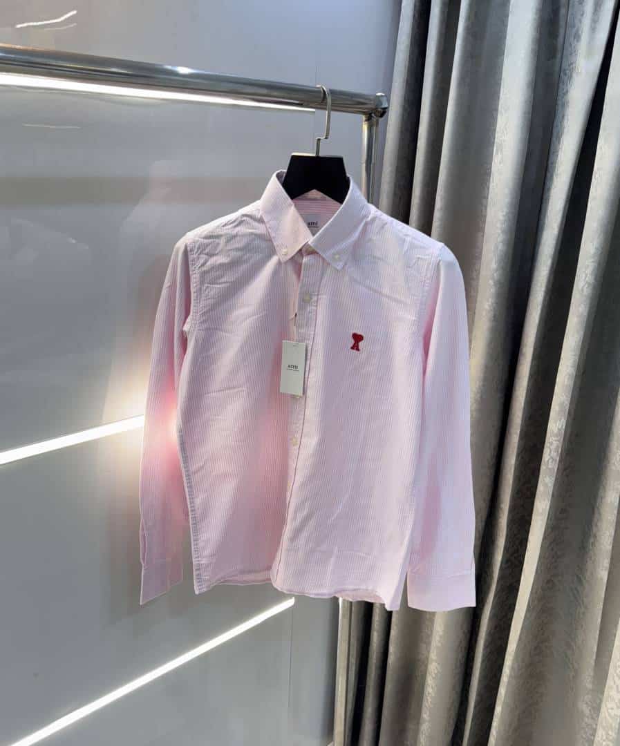 Ami Paris Pink StriPes Embroidery Logo Premium Shirt Secondary image