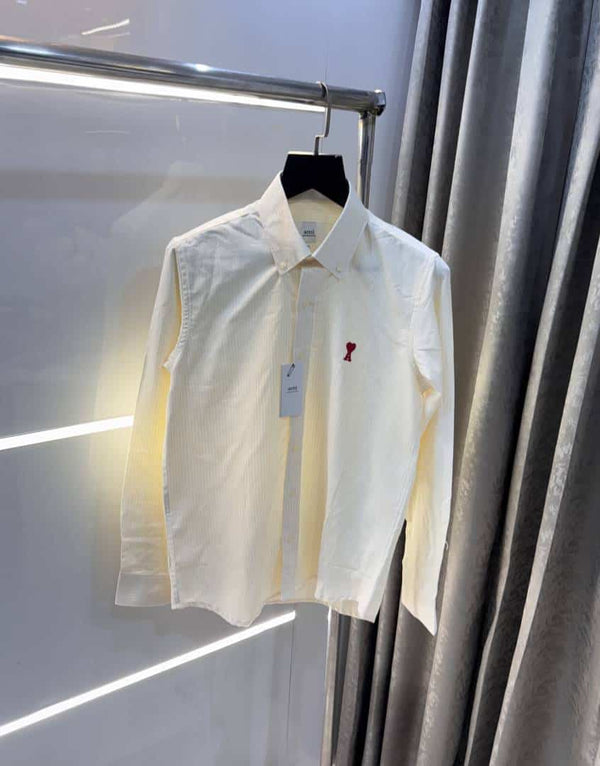 Ami Paris Butter Yellow StRipes Embroidery Logo Premium Shirt