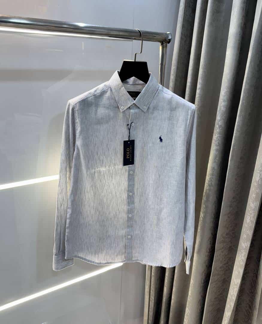 Ralph Lauren Grey Stripes Premium Linen Shirt