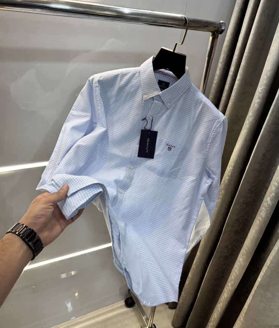 Gant Sky Blue Small Checks Premium Classic Shirt Main image