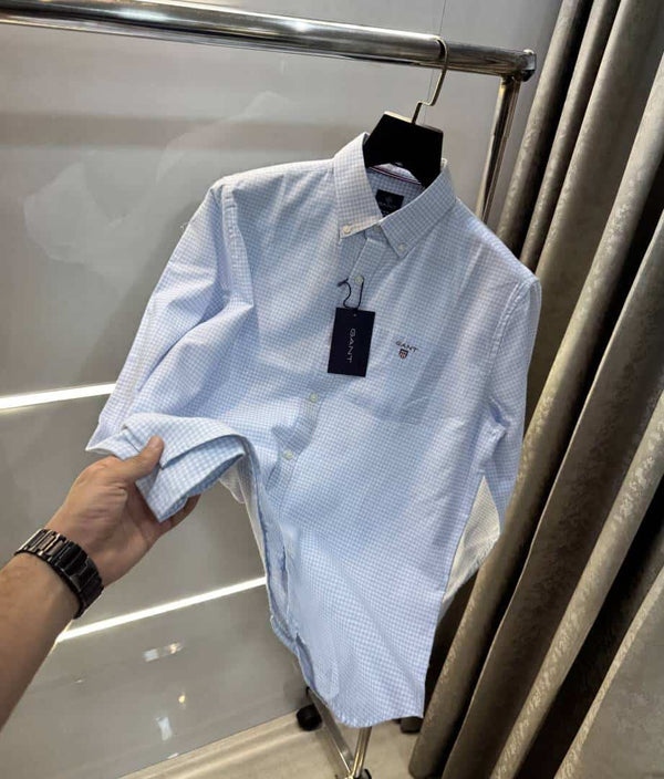 Gant Sky Blue Small Checks Premium Classic Shirt