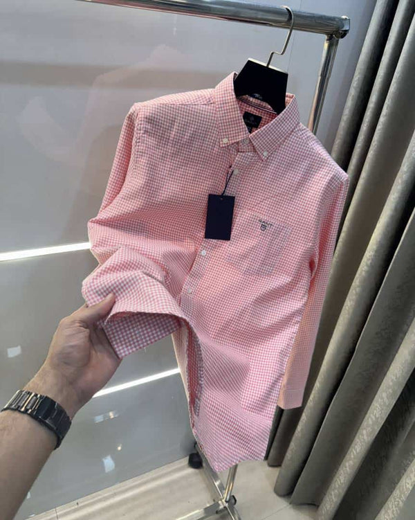 Gan t Pink Small Checks Premium Classic Shirt