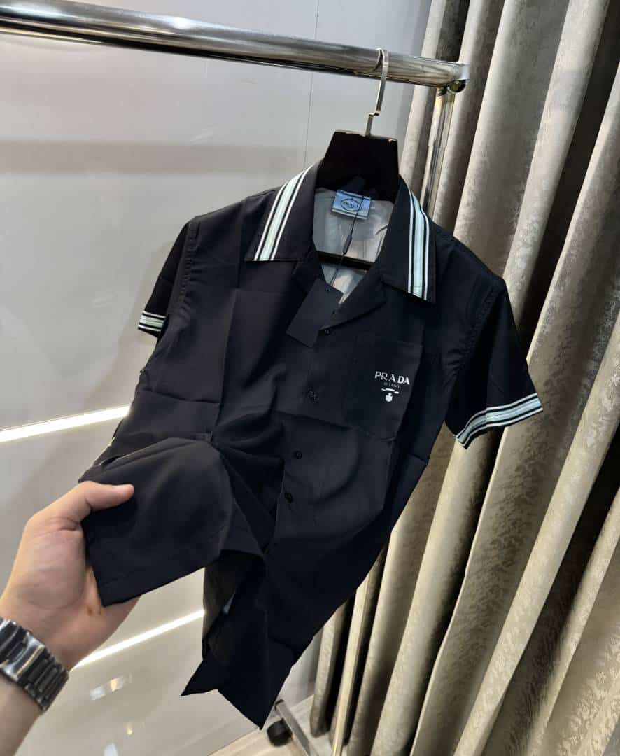 Prad a Milano Black Printed Imported Half Shirt