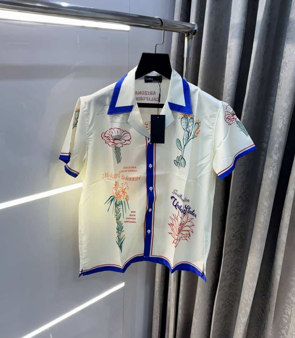 Zar a Cream Printed Imported Half Shirt