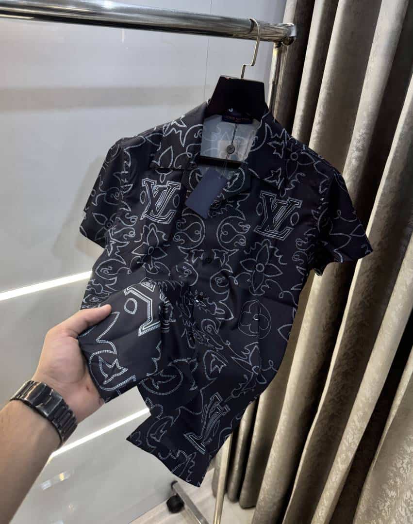 Louis Vuitton Black Printed Imported Half Shirt