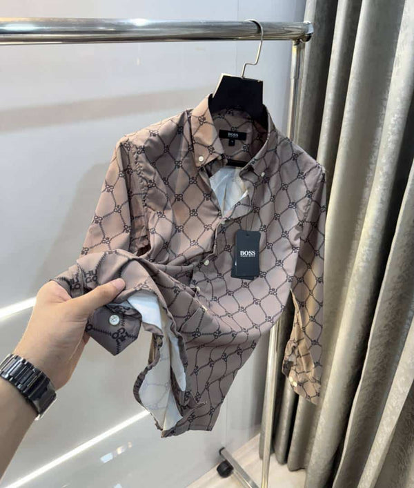 Hug o Boss  Brown MonogR4m Logo Premium Shirt