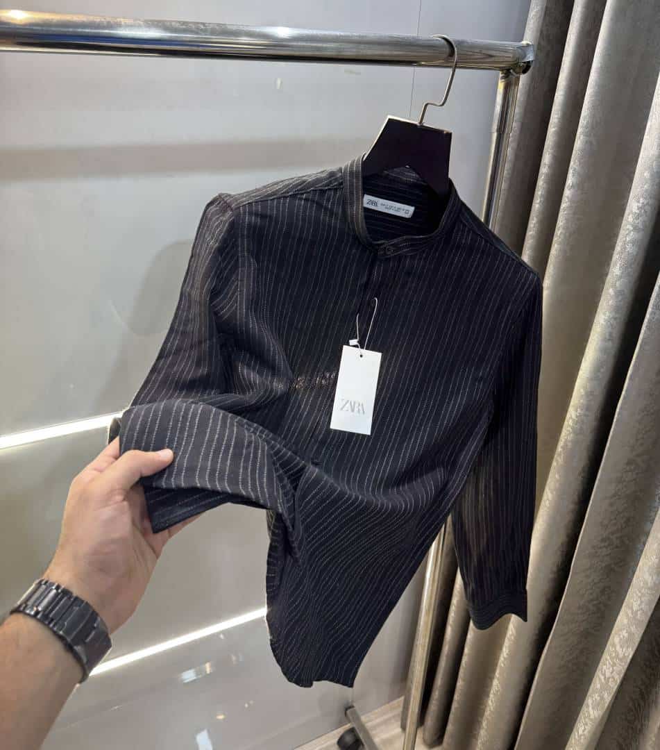 Zar a Black Chinese Collar Premium Knitted Shirt Main image